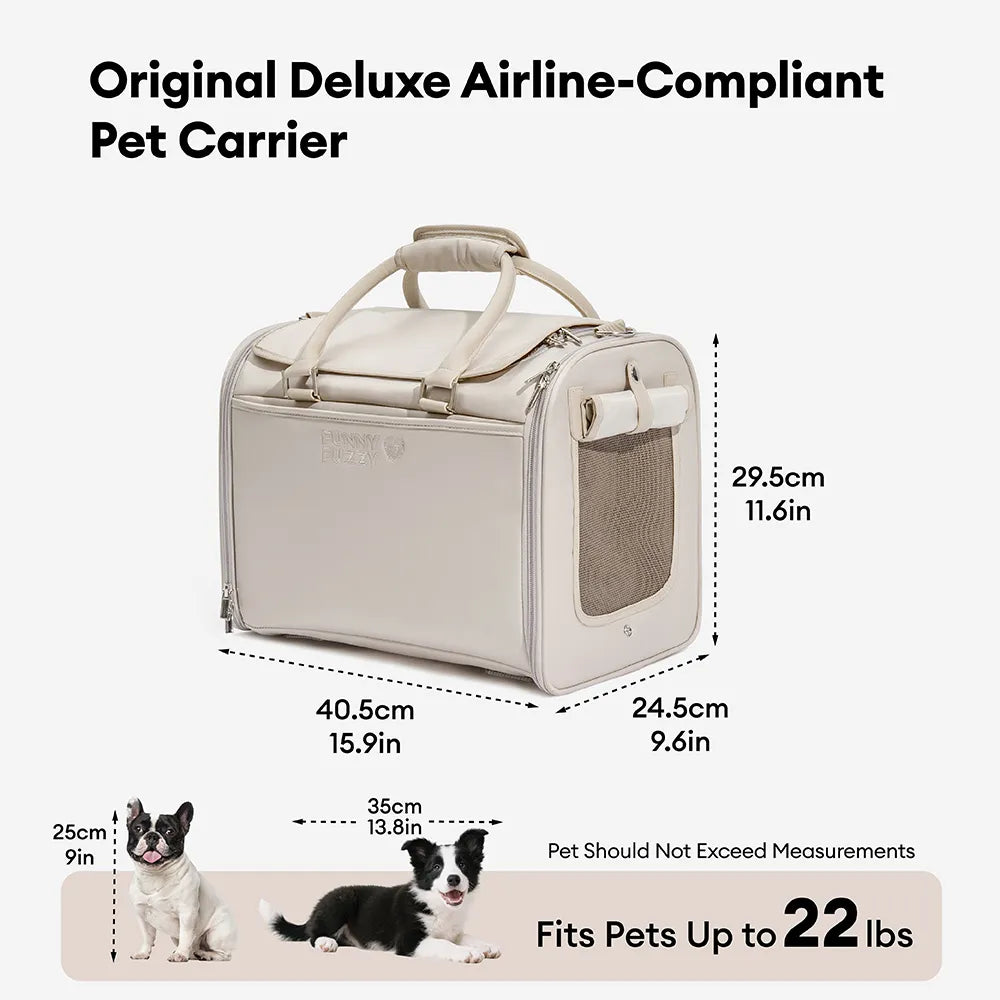 Sichere Flugzeug-Transporttasche für Hunde, Welpen und Katzen, weich und platzsparend faltbar.