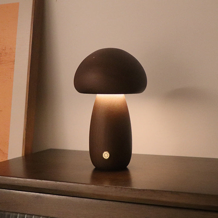 Touch ForestGlow Nachtlicht: Kabellose LED Pilzlampe aus Holz, dimmbar, Ambiente Licht für Ihr Zuhause.