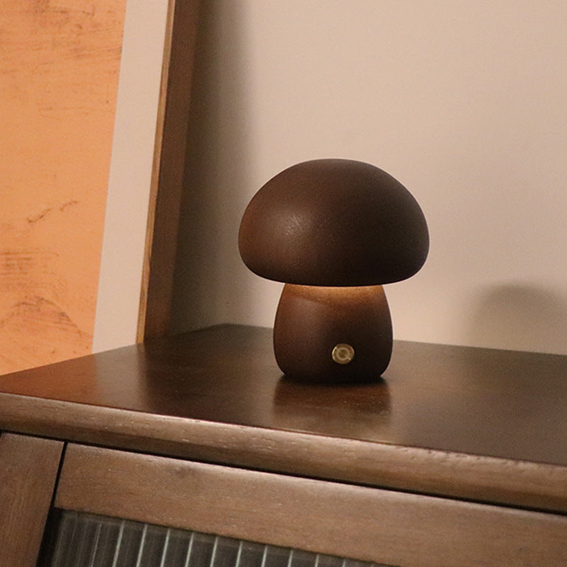 Nachhaltiges ForestGlow Nachtlicht mit Touch-Funktion, Holzlampe Pilz-Design, warmes LED Ambiente Licht.