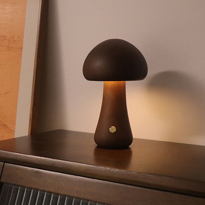 ForestGlow Pilzlampe: Kabellose LED Holzlampe, dimmbar, Touch, ideales Ambiente Licht für Schlafzimmer.