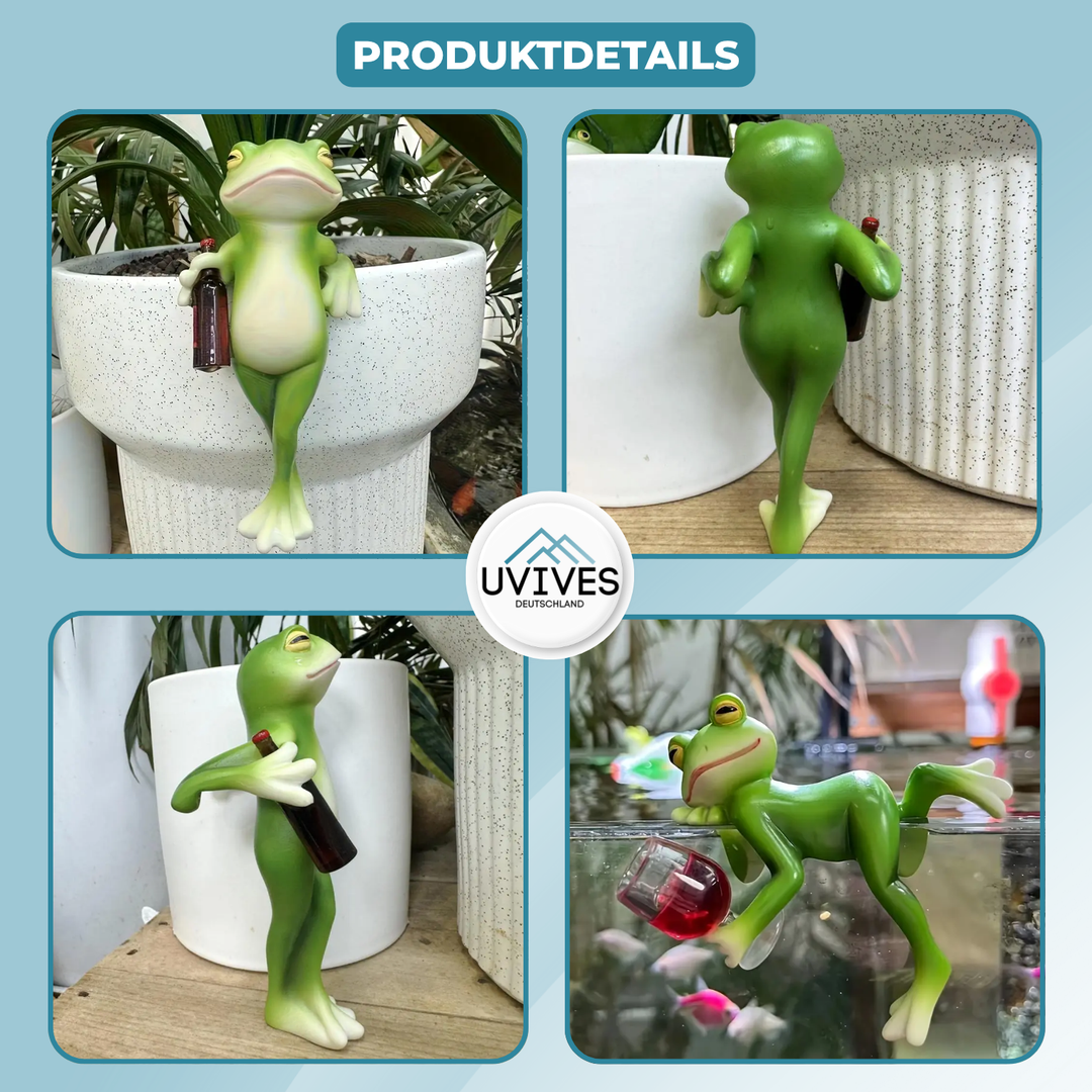 Süßer Dekofrosch sitzt am Blumentopf, perfekte Ergänzung für Balkon & Garten.