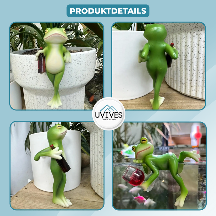 Süßer Dekofrosch sitzt am Blumentopf, perfekte Ergänzung für Balkon & Garten.