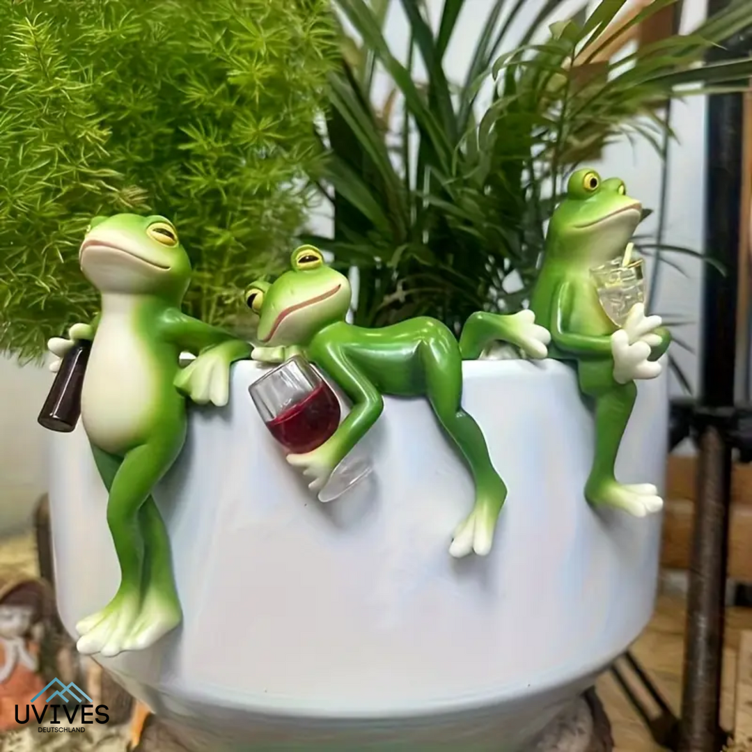 Frecher grüner Zierfrosch als charmante Gartendeko, handbemalt & wetterfest.