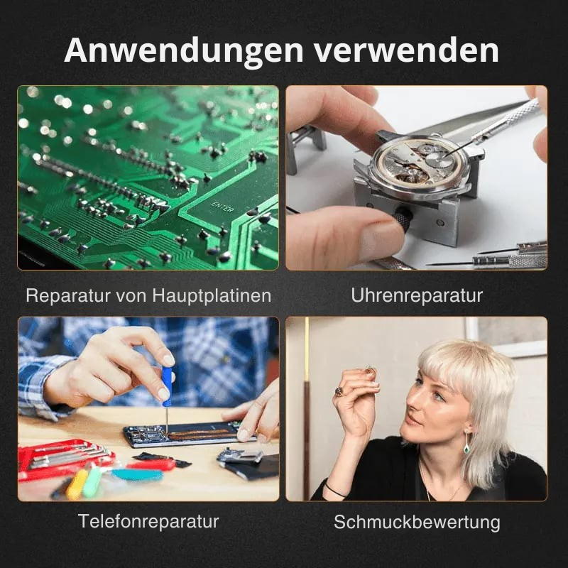 Tragbare Stirnlupe mit LED-Beleuchtung für Hobbys wie Briefmarkensammeln und Basteln.