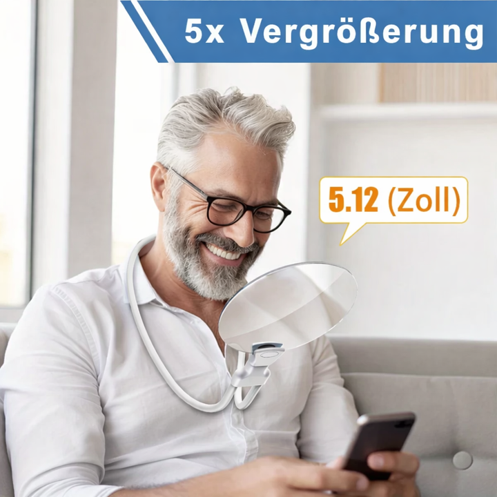 Weiße Präzisionslupe FocusFree, 5-fach Vergrößerung, mit stabilem Schwanenhals für freihändige Detailarbeit.