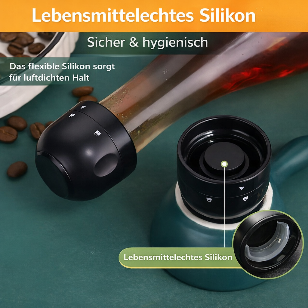 Vielseitiger Flaschenverschluss FrischeStop Pro für Wein, Sekt und andere kohlensäurehaltige Getränke.