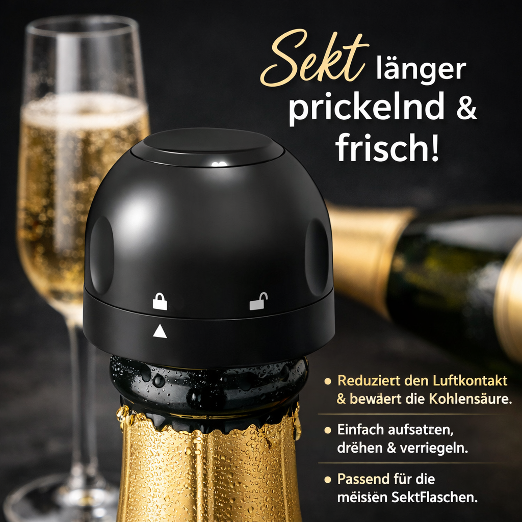 Hochwertiger Weinverschluss FrischeStop Pro schützt geöffneten Wein effektiv vor Oxidation.