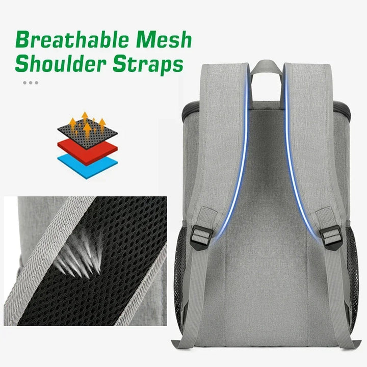 Hochentwickelter isolierter FrostoPak Kühlrucksack 30L hält Speisen & Getränke kühl für lange Wanderungen.
