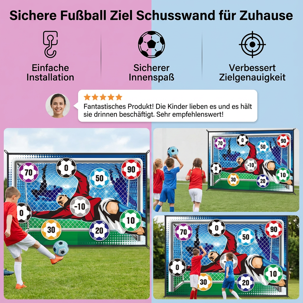 Fußball Zielschusswand mit mehreren Zielen, optimiert Schusstechnik und Präzision für angehende Fußballer.