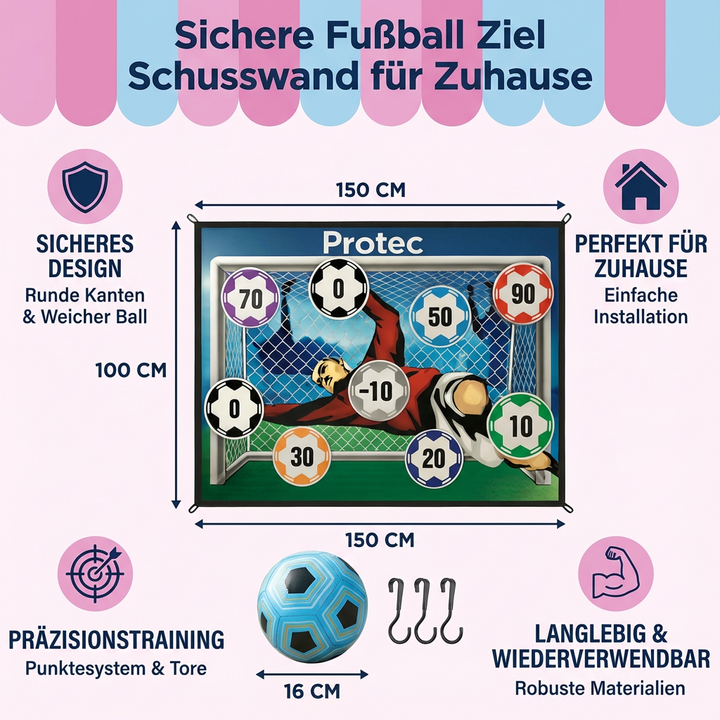 Fußball Torwand zum gezielten Schießen, fördert Präzision und sportliche Entwicklung bei Kindern und Jugendlichen.