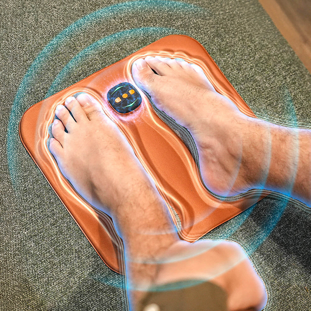 Detailansicht des Fuß-Neuropathie-Stimulators mit Bedienelementen für gezielte Schmerztherapie und Entspannung.