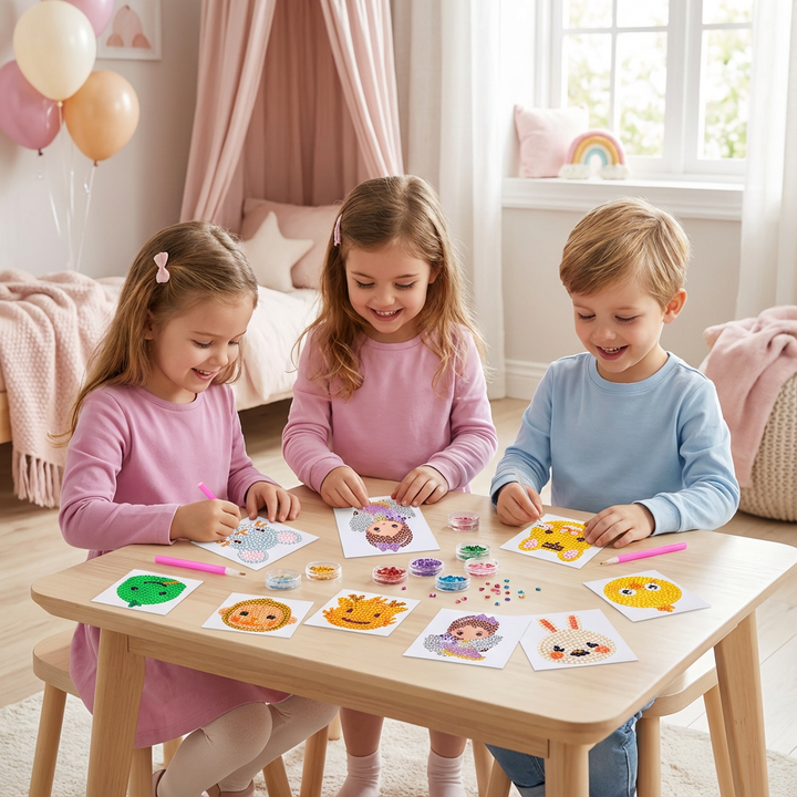 Funkelnde Diamantmalerei Sticker Set für Kinder, kreatives Basteln & Feinmotorik fördern.