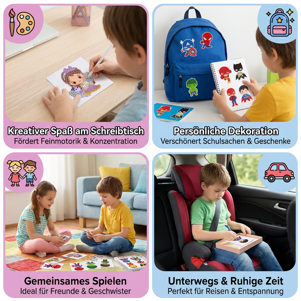 Geschenk Kinder: Funkelnde Diamantmalerei Sticker Bastelset. Kreativset für Jungen & Mädchen.