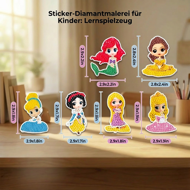 Prinzessin Diamantmalerei Sticker. Funkelndes Kreativset für Mädchen, fördert Feinmotorik.