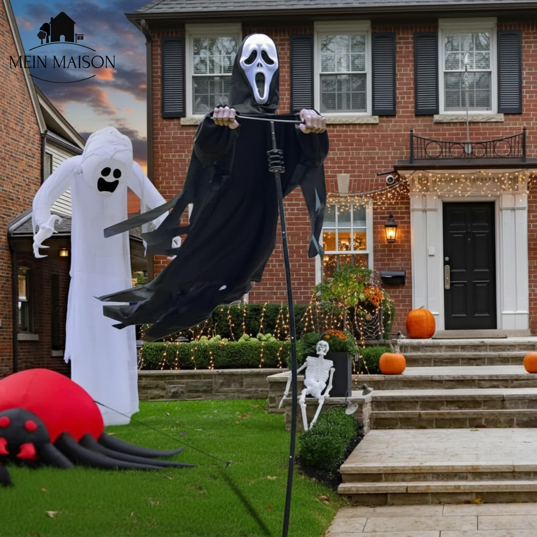 Große Grusel-Vogelscheuche (200 cm) als schockierende Halloween Horror Dekoration für den Garten.