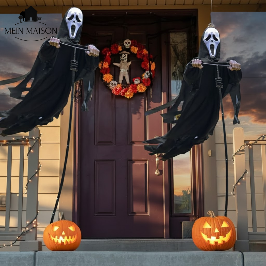Schwebender, furchterregender 200 cm Halloween Geist. Perfekte Grusel-Deko für den Außenbereich.