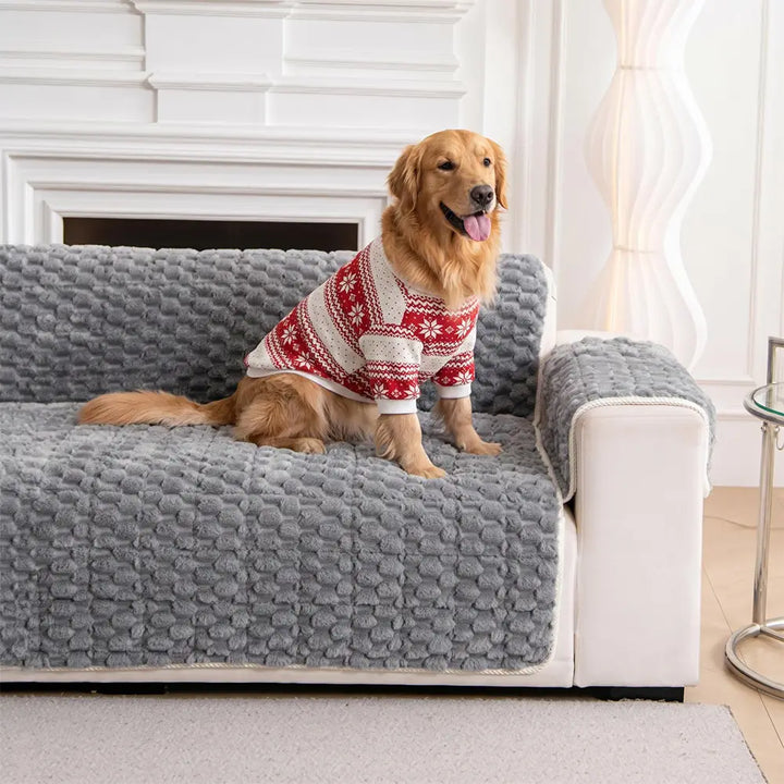 Luxuriöser Fuzzy Bubble Sofaschutz, blasenstrukturierter Plüsch, waschbarer Möbelschutz.
