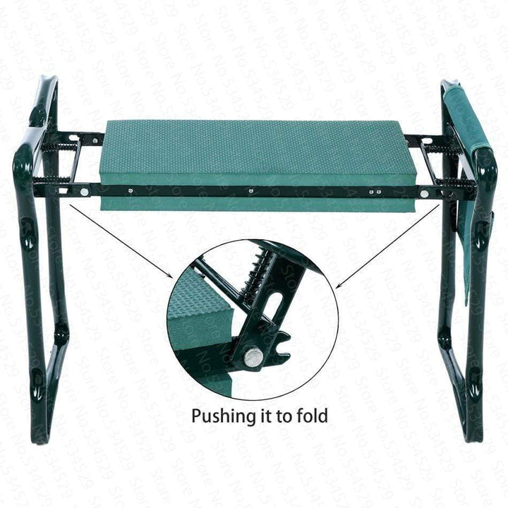 Detailaufnahme: Ergonomische Polsterung und stabile Griffe der Kniebank für sicheren Komfort im Garten.