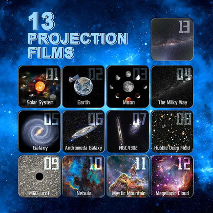 13-in-1 LED Galaxie Projektor erzeugt realistischen Sternenhimmel an Decke, ideal für Kinder- & Schlafzimmer.