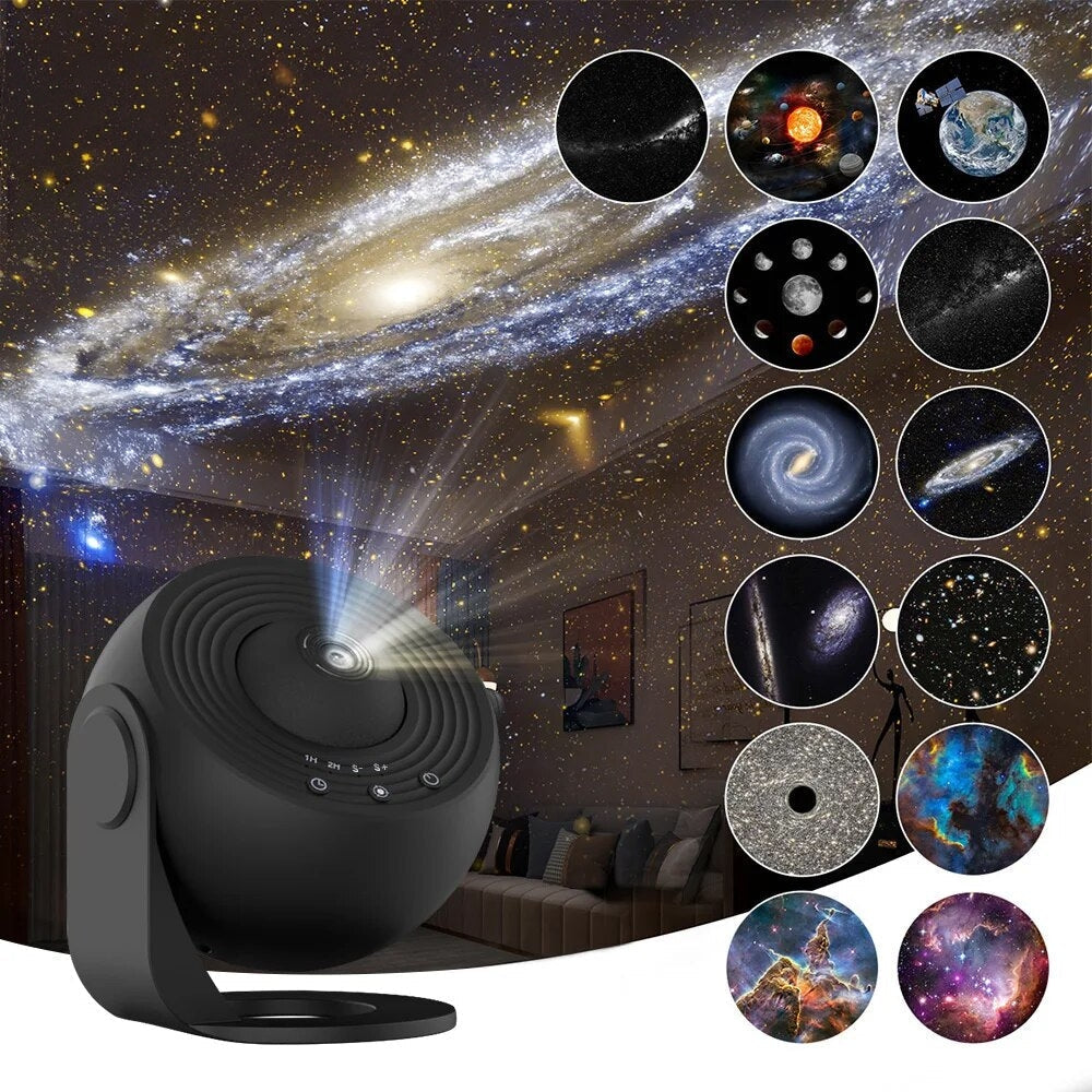 Kompakter Galaxie Projektor für Schlafzimmer & Kinderzimmer, projiziert vielfältige, fokussierbare Sternenhimmel.