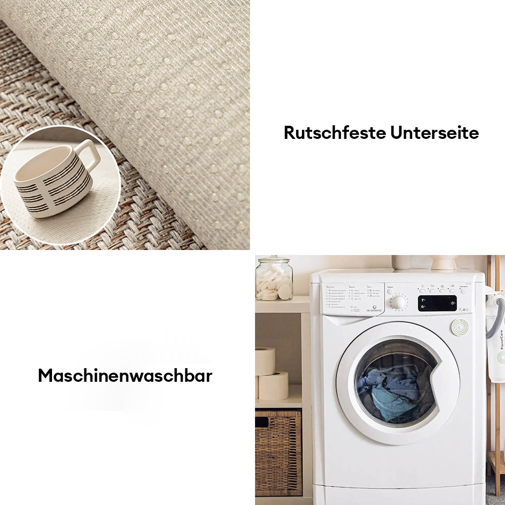 Grauer Ganzjahres-Sofabezug mit Fischgrätenmuster aus Kunstleinen, rutschfest & pflegeleicht.