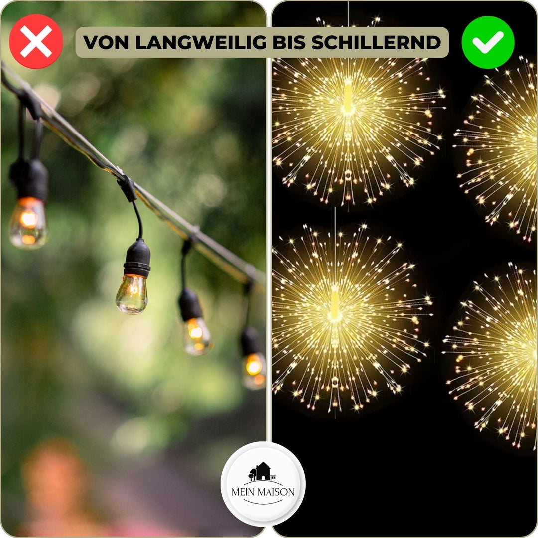 Dekorative Solar Garten Lichterkette mit warmen LEDs. Ideal für stilvolle Beleuchtung & Ambiente auf Balkon & Terrasse.