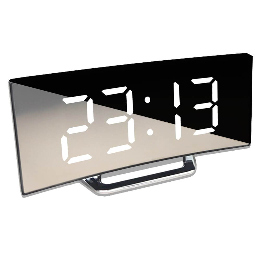 Gebogener LED Digitalwecker, modern & stilvoll. Perfekte Uhr für Schlafzimmer, Büro & Wohnzimmerdeko.
