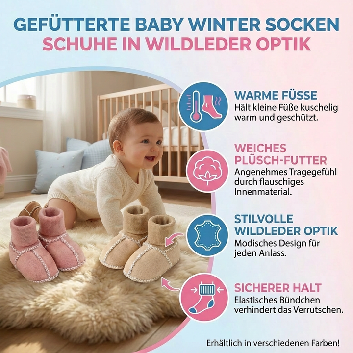 Rutschfeste Baby Wintersockenschuhe, gefüttert & weich. Perfekt als Lauflern- oder Krabbelschuhe für Babys.