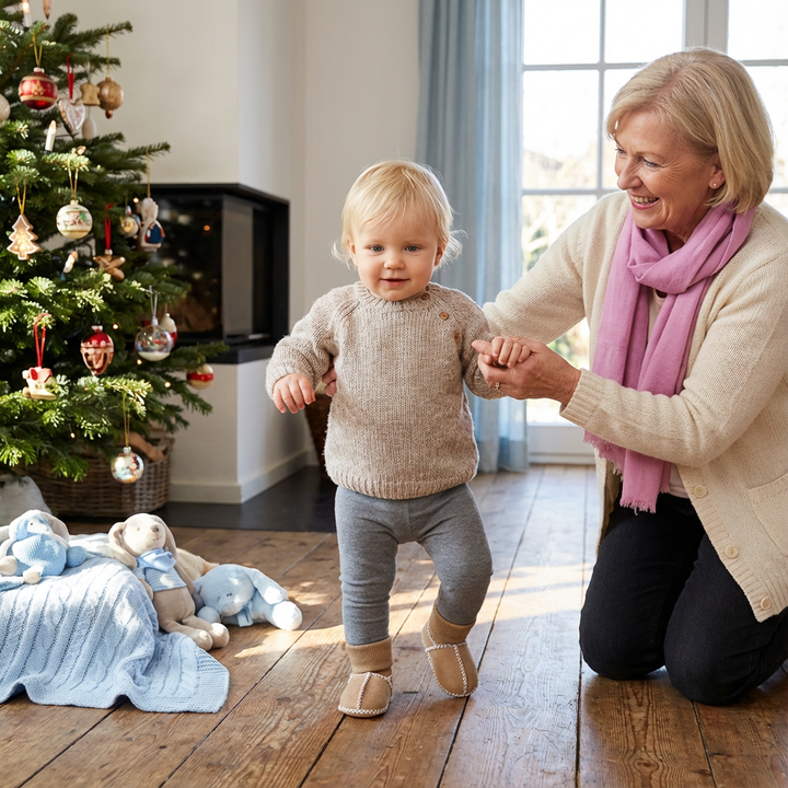 Warme Krabbelschuhe & Lauflernschuhe für Babys. Gefütterte Wintersockenschuhe mit rutschfester Sohle.