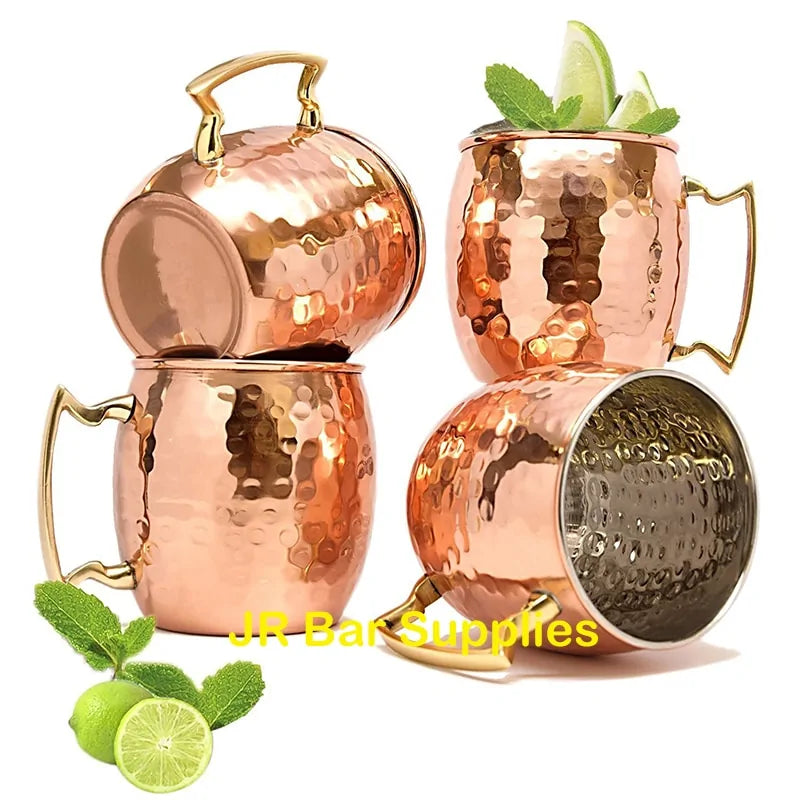 Gehämmertes Kupferbecher Set für kühle Getränke. Ideales Barzubehör & Küchenaccessoire.