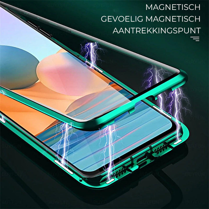 Stossfeste Samsung Handyhülle aus gehärtetem Glas mit schlankem Metallrahmen. Optimaler Doppelseitschutz.