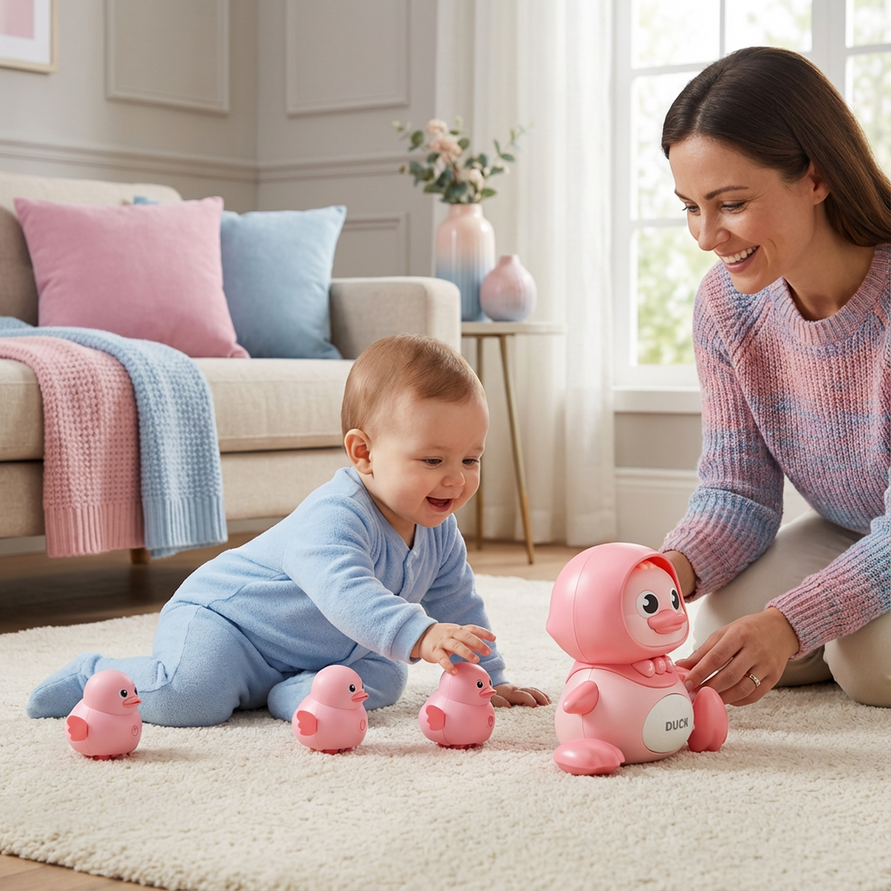 Watschelnde Enten: Elektrosspielzeug für Babys & Kleinkinder, fördert Motorik & Entwicklung. Rosa & gelb.