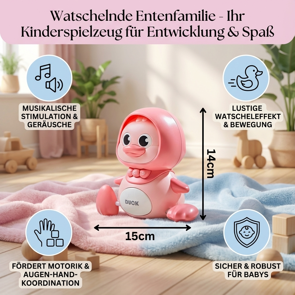 Interaktives Enten-Elektrosspielzeug: Mama & Baby Set, watschelt & spielt Musik für Kinder.