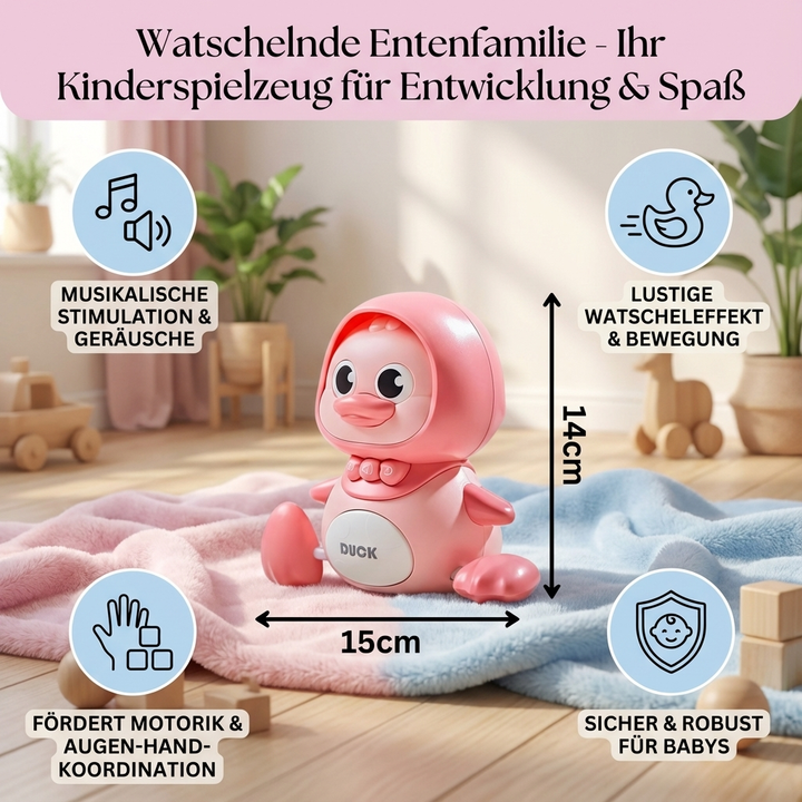 Interaktives Enten-Elektrosspielzeug: Mama & Baby Set, watschelt & spielt Musik für Kinder.