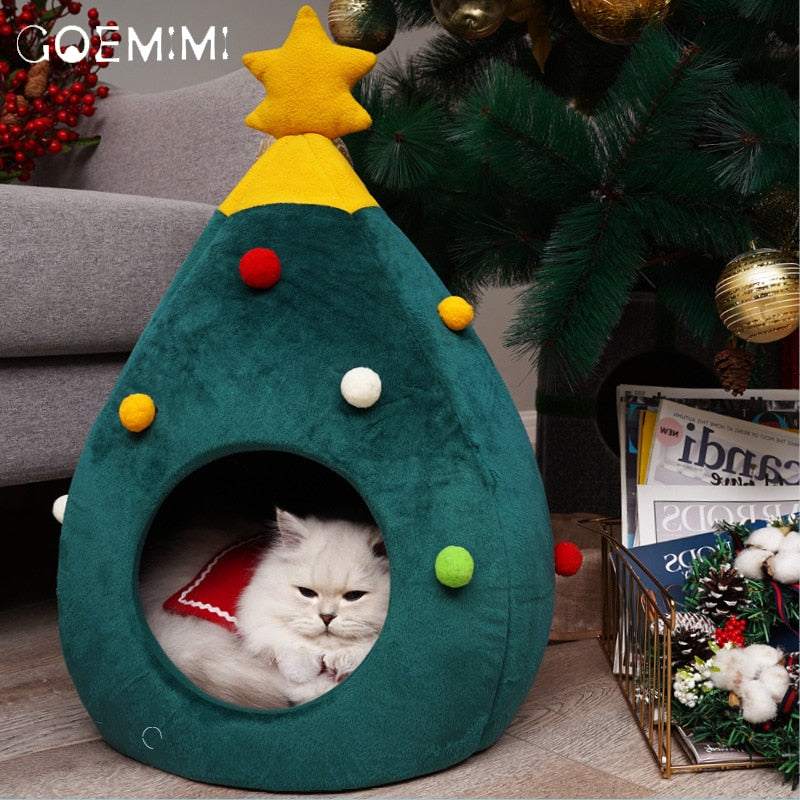 Weihnachtliches Katzenbett: Flauschige Kuschelhöhle für Katzen, perfekt für die Weihnachtszeit & Winter.