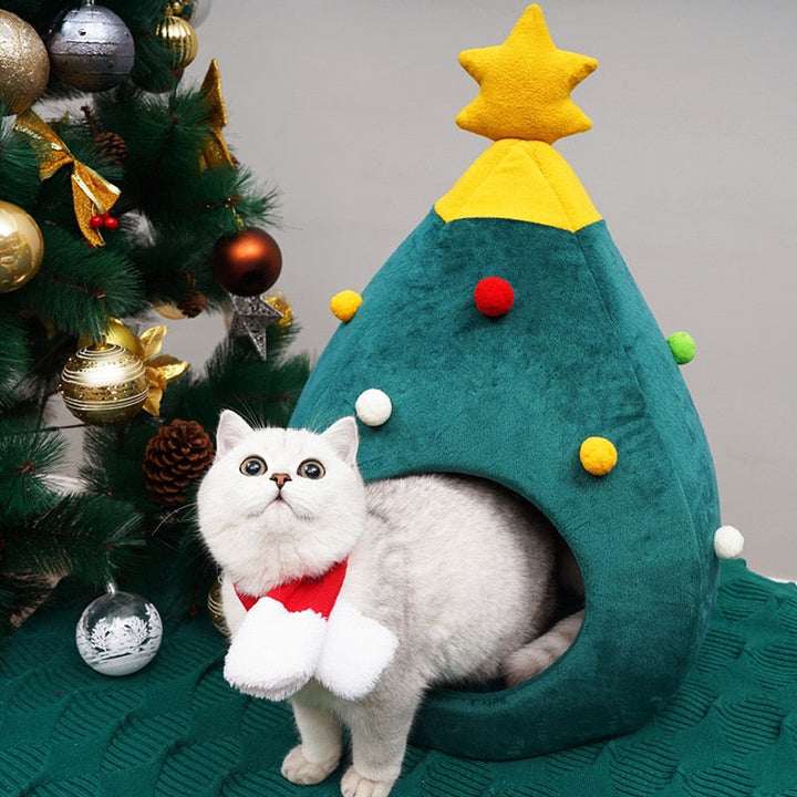 Kuscheliges Katzenbett: Weicher Tannenbaum Schlafplatz für Katzen; ideales Weihnachtsgeschenk für Ihre Katze.