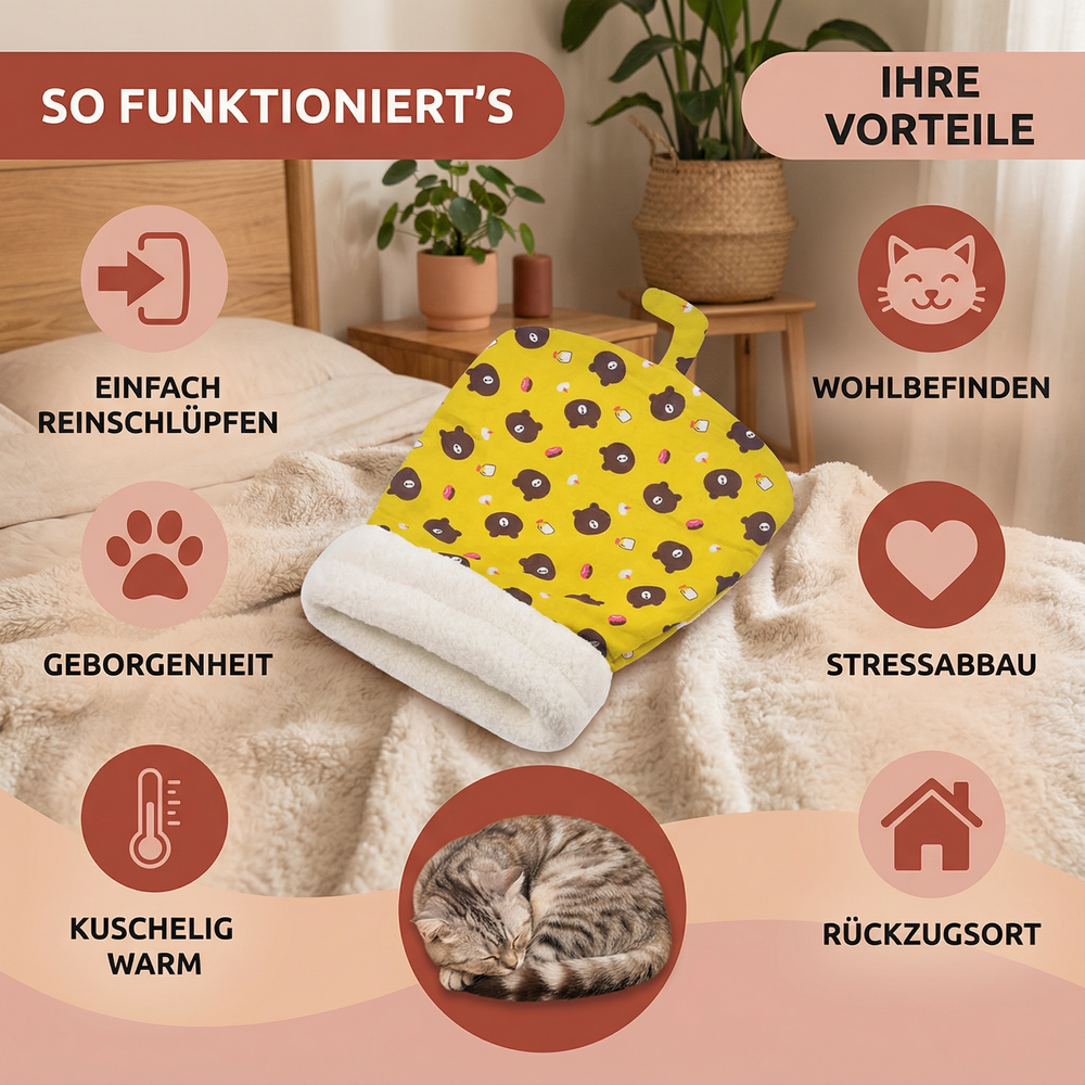 Rosa Katzen Schlafsack Kuschelbett, weich und warm, ein gemütlicher Rückzugsort für Ihre Katze.