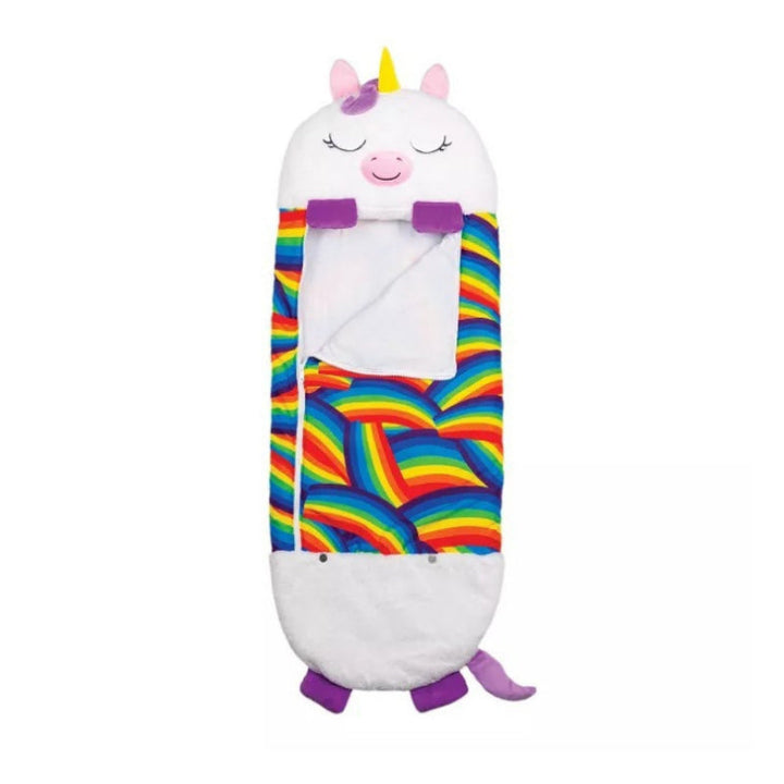 Süßes Tier-Spielkissen, das sich in einen gemütlichen Kinder Kuschel Schlafsack für Spielen & Schlafen verwandelt.