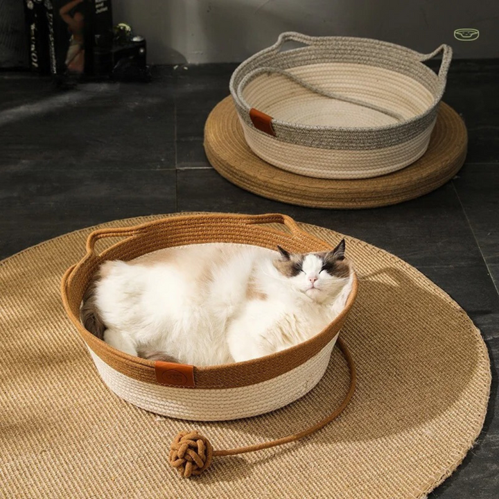 Handgewebtes Baumwollseil-Katzenbett, gemütlicher Katzenschlafplatz. Kuschelplatz im Tierbedarf.