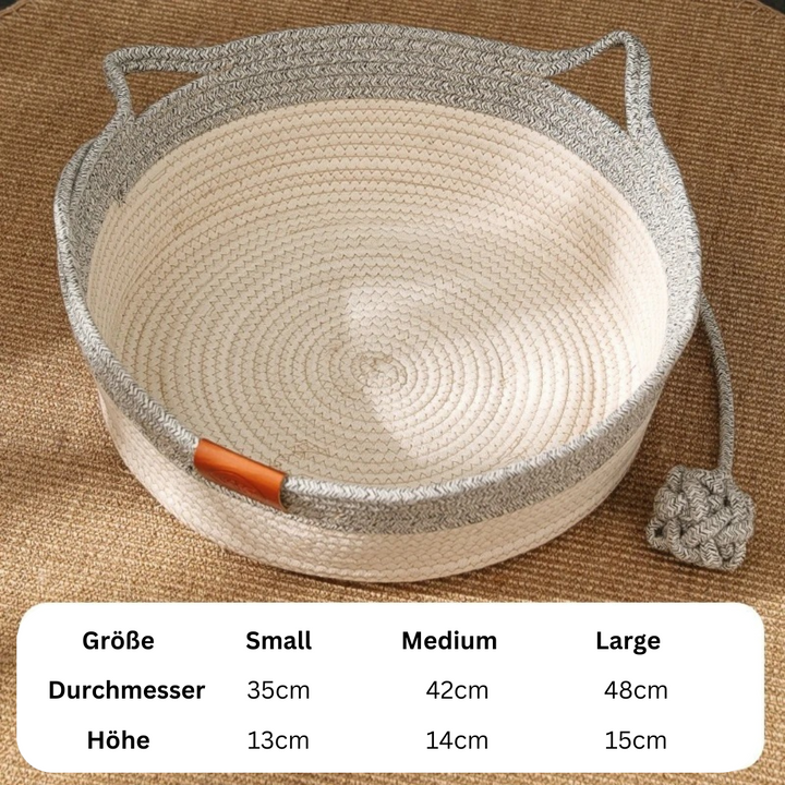 Modernes Baumwollseil-Katzenbett, handgewebt. Stilvoller & weicher Kuschelplatz für Haustiere.