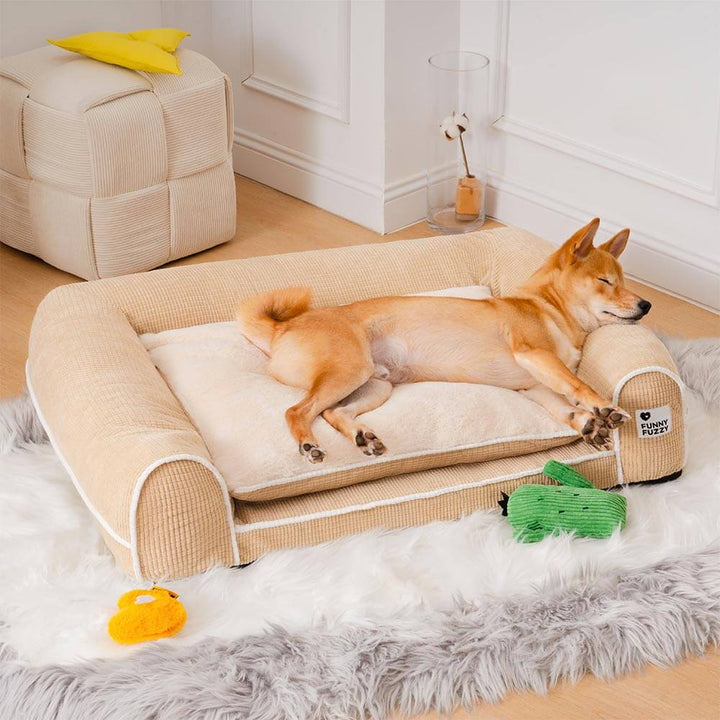 Gemütliches Deluxe Flanell Eckhundebett, orthopädisch, doppel-schichtig für Hunde.