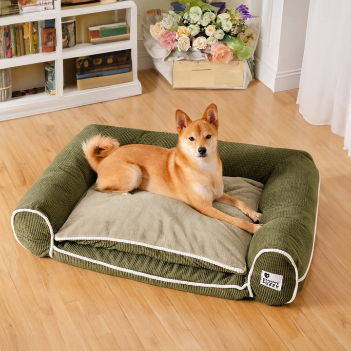 Eckhundebett mit abnehmbarem Bezug, waschbar, deluxe Flanell, hygienisch & praktisch.