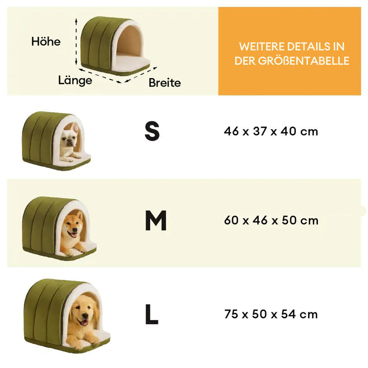2-in-1 Haustierbett, nutzbar als warme Höhle oder offenes Kuschelbett für Hunde & Katzen.