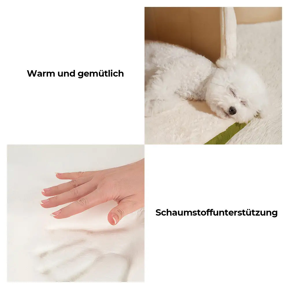 Komfortables Haustierbett in Höhlenform, weich & unterstützend für optimalen Tiefschlaf.