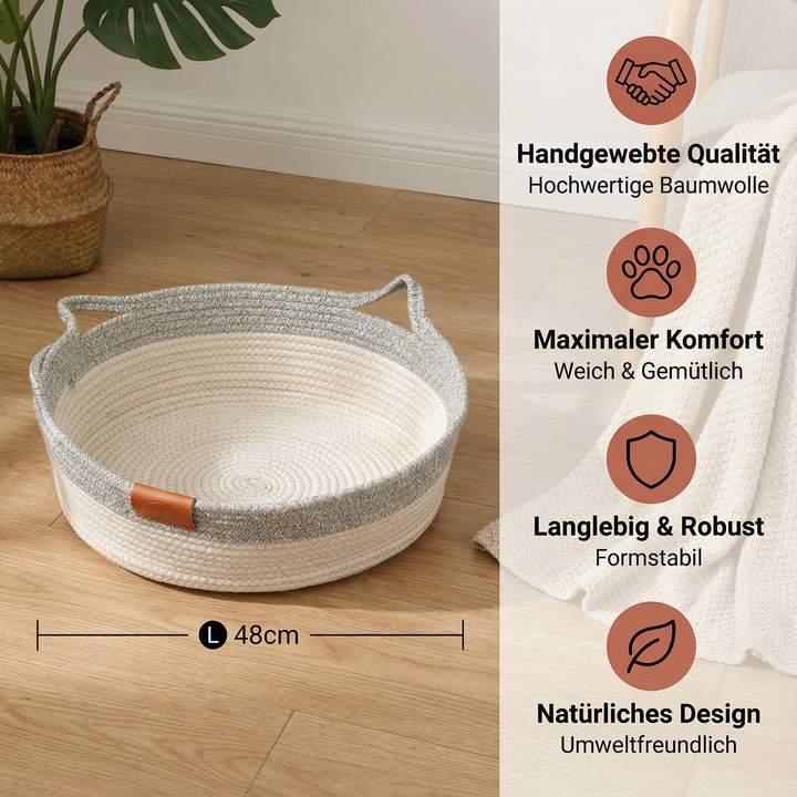 Luxuriöses, handgewebtes Baumwollseil-Katzenbett, bietet Ihrer Katze ultimativen Tierkomfort und Stil.