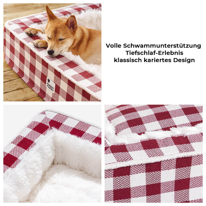 Ergonomisches Hundebett, schottenkariert, bietet Ihrem Hund einen gemütlichen und stützenden Ruheplatz.