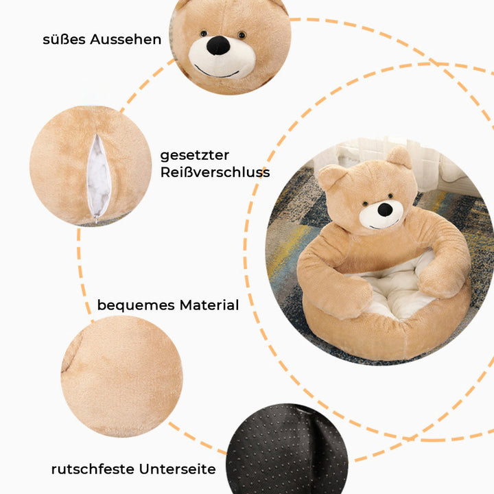 Gemütlicher Schlafplatz für Katzen & kleine Hunde: abnehmbares, waschbares Kuschelbär-Haustierbett.