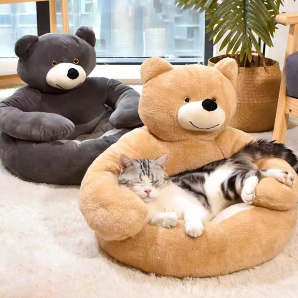 Abnehmbares, waschbares Kuschelbär-Haustierbett, weich & gemütlich, für Katzen und kleine Hunde geeignet.