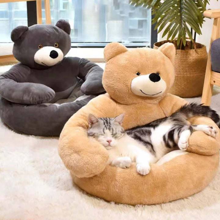 Abnehmbares, waschbares Kuschelbär-Haustierbett, weich & gemütlich, für Katzen und kleine Hunde geeignet.