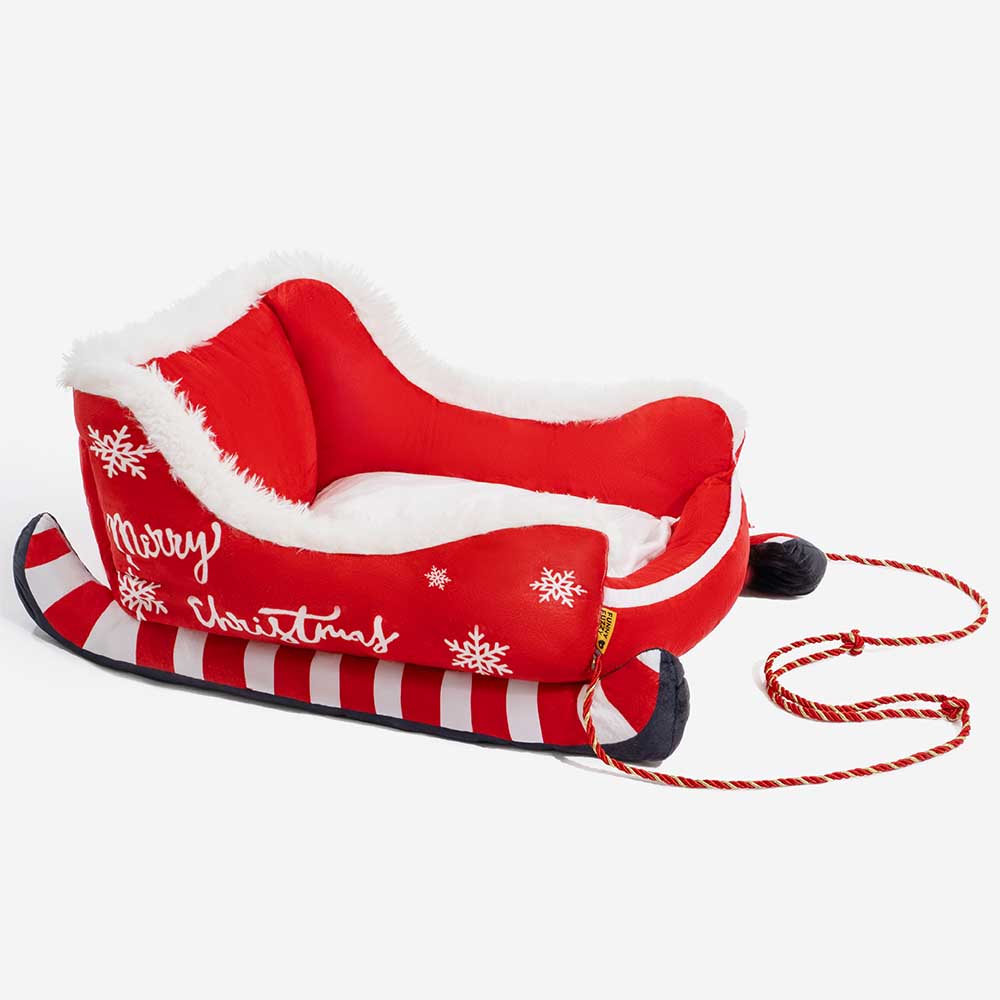 Vielseitiges Plüschbett für Hunde & Katzen. Festlicher Weihnachtsschlitten für kuschelige Momente.